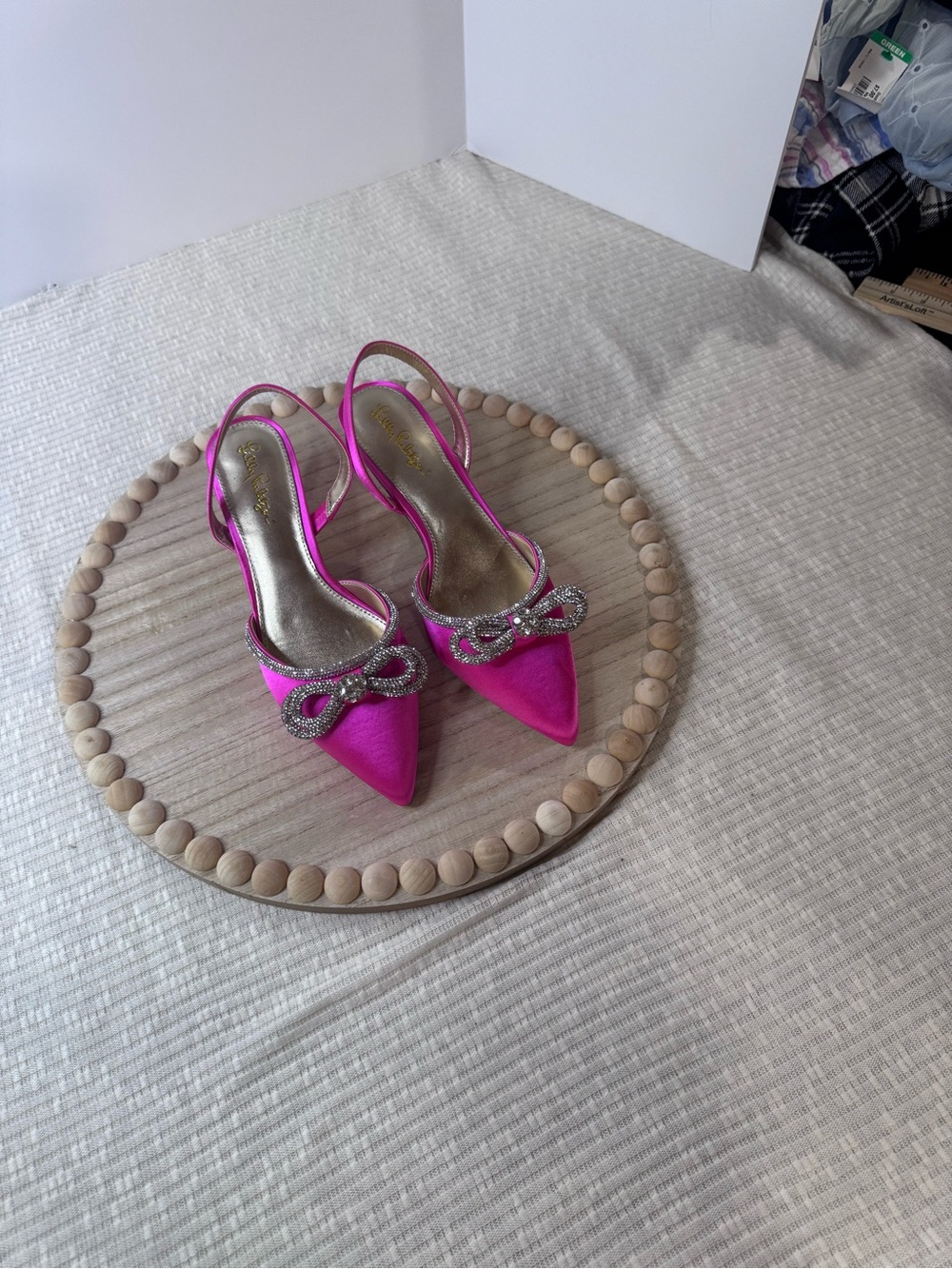 Lilly Pulitzer Ryley Slingback Cerise Pink Rhinestone Bow Kitten Heels 8.5M - Picture 2 of 10